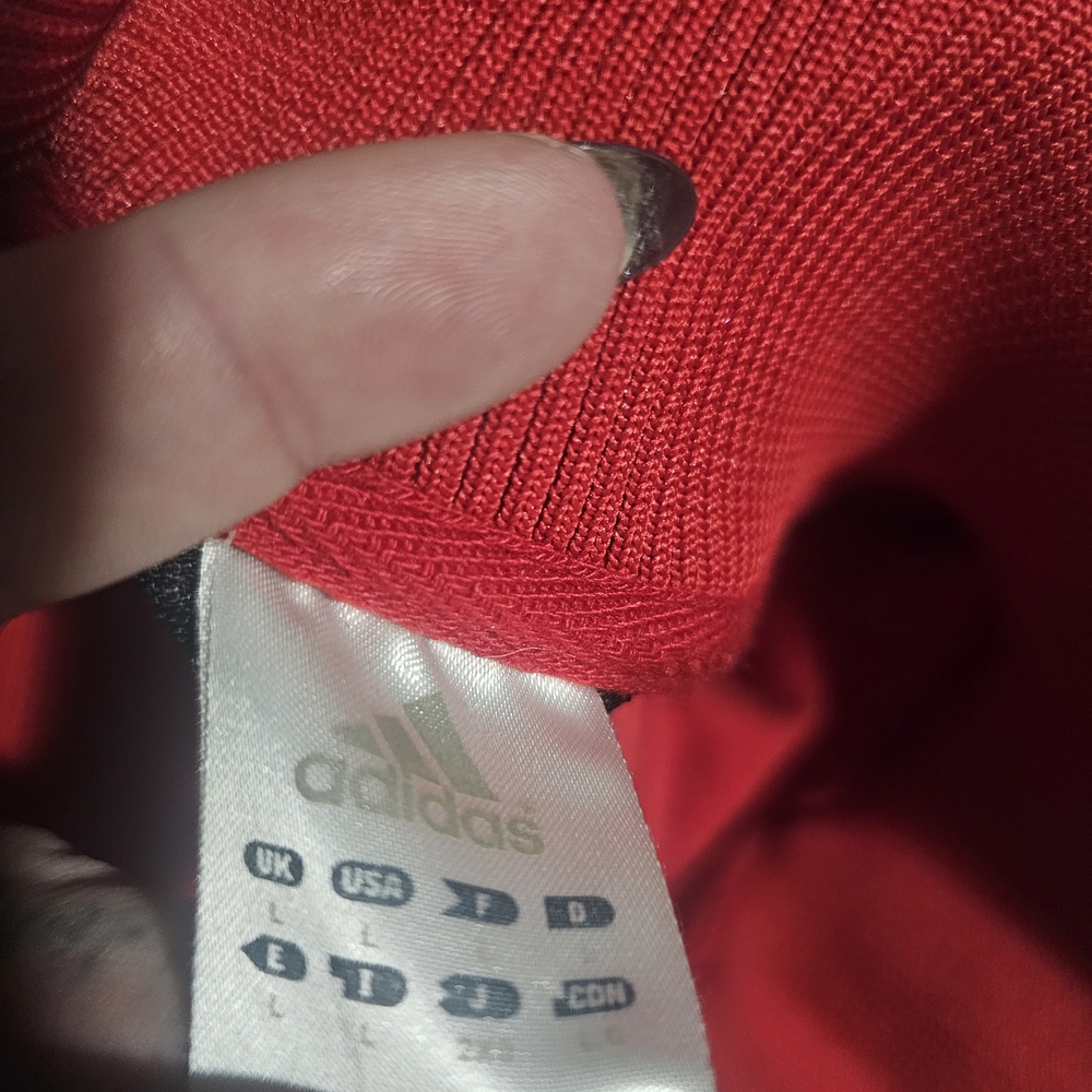 Adidas Men's Vibrant Red Jacket with Black Stripes - Picture 3 of 3